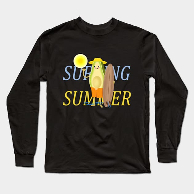 Funny Avocado Surfing Long Sleeve T-Shirt by Health